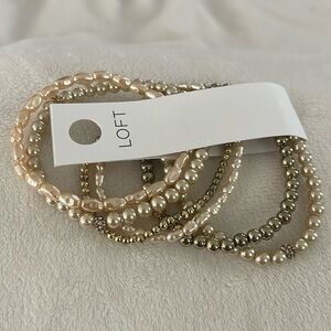 Loft Gold and Pearl Stretch Bracelets - 6-pack